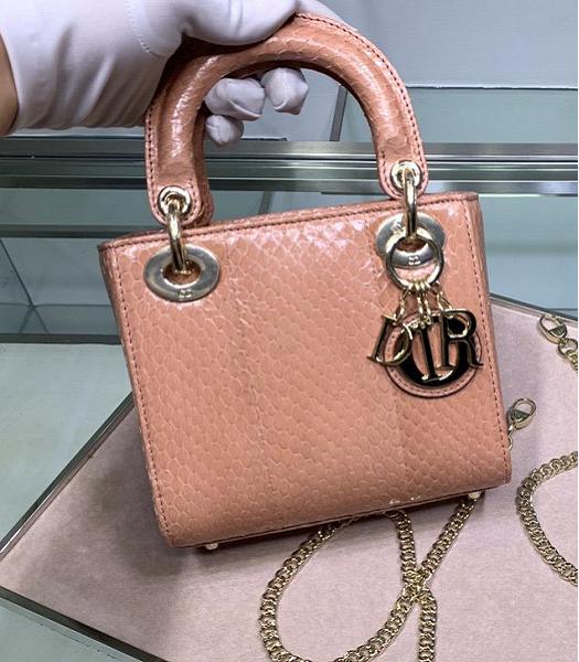 Christian Dior Original Snake Leather Golden Metal 17cm Tote Bag Pink