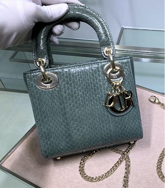 Christian Dior Original Snake Leather Golden Metal 17cm Tote Bag Green