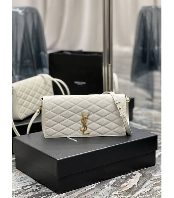 YSL Kate Supple 99 White Original Lambskin Leather Golden Metal Crossbody Bag