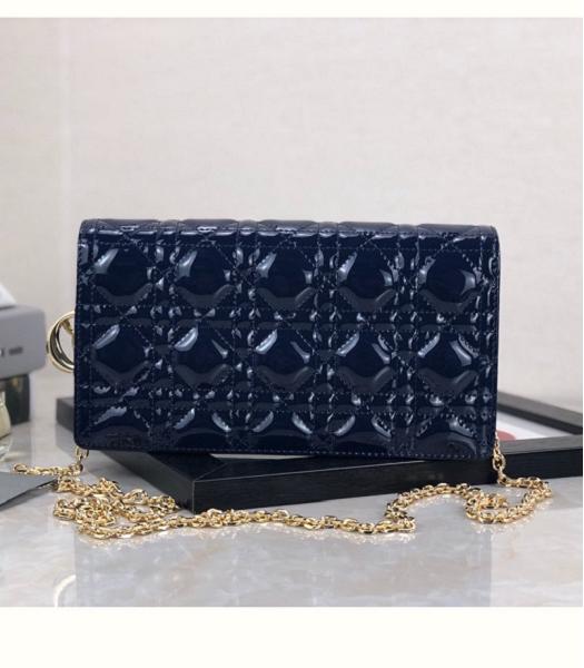 Christian Dior Original Patent Woc Golden Chain Bag Dark Blue