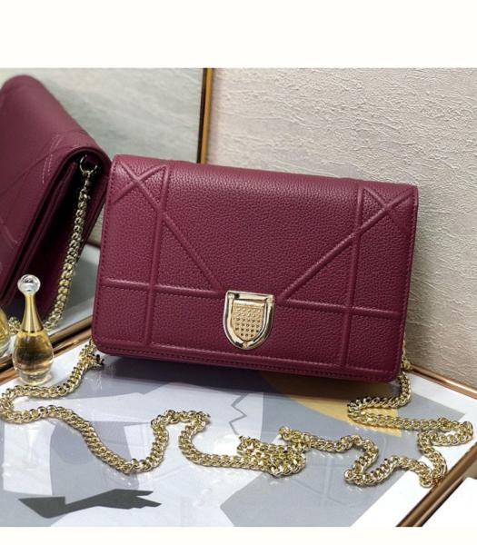 Christian Dior Diorama Original Litchi Veins Calfskin Golden Chains 19cm Woc Bag Wine Red