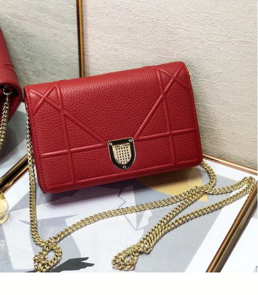 Christian Dior Diorama Original Litchi Veins Calfskin Golden Chains 19cm Woc Bag Red