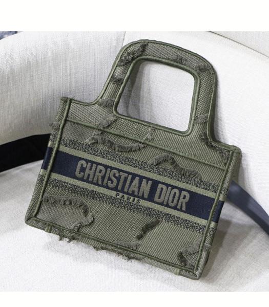 Christian Dior Oblique Embroidered Canvas 23cm Book Tote Bag Green