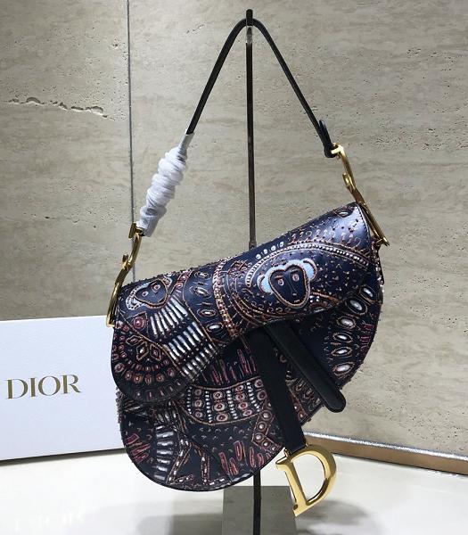 Christian Dior Monkey Embroidery Original Leather 25cm Saddle Bag Black