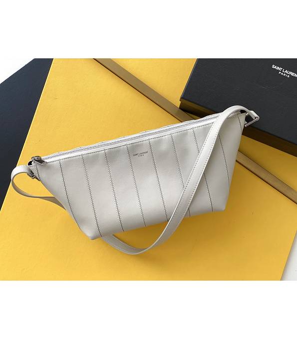 YSL Monogramme White Original Lambskin Leather Silver Metal Crossbody Bag