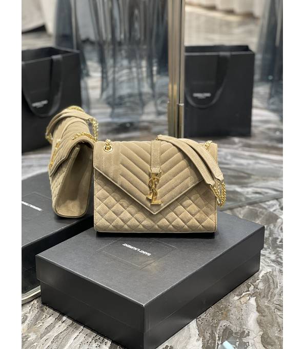 YSL Apricot Original Chevron Scrub Calfskin Leather Golden Metal 24cm Envelope Bag