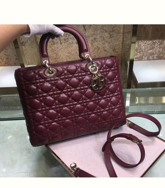 Christian Dior Ultra Matte Original Lambskin Golden Metal 32cm Tote Bag Wine Red