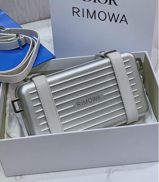 Christian Dior Rimowa Aluminum And Original Calfskin Personal Clutch Silver