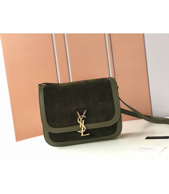 YSL Solferino Army Green Original Scrub Leather 22cm Shoulder Bag