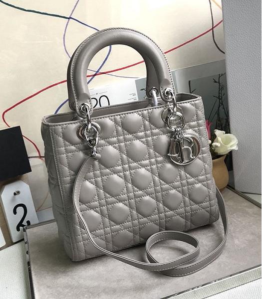 Christian Dior Original Lambskin Silver Metal 24cm Tote Bag Grey