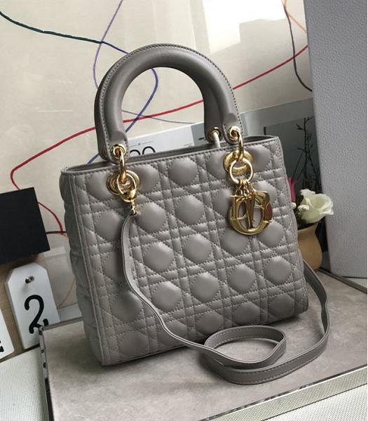 Christian Dior Original Lambskin Golden Metal 24cm Tote Bag Grey