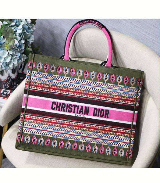 Christian Dior Multicolor Original Canvas 41cm Book Tote Bag Peach