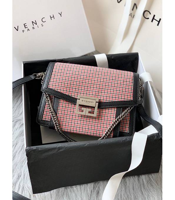 Givenchy GV3 Red Velvet With Black Original Calfskin Leather Silver Metal Small Shoulder Bag