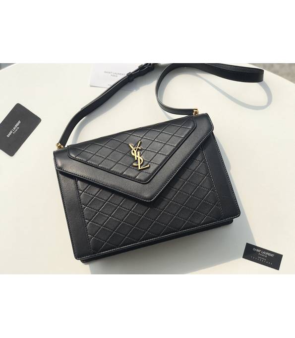 YSL Gaby Black Original Lambskin Leather Golden Metal Satchel Bag