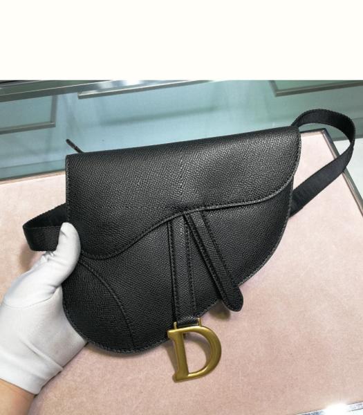 Christian Dior Oblique Palm Veins Original Calfskin Golden Metal 20cm Saddle Belt Bag Black