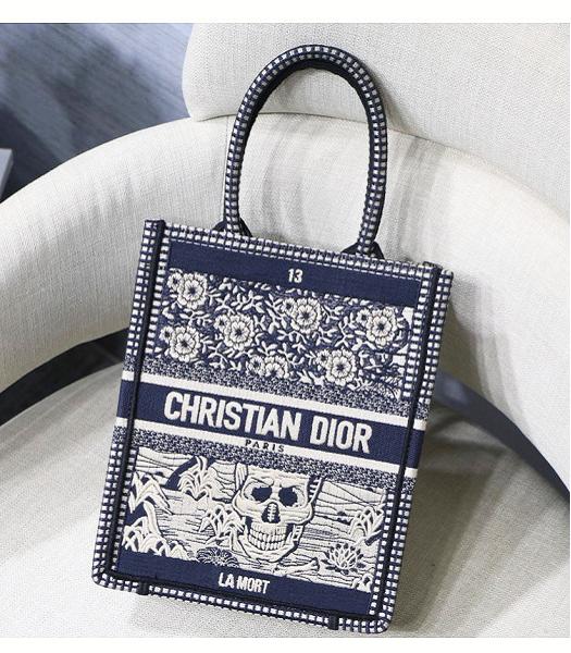 Christian Dior Multicolor Mort Tarot Embroidered Canvas Vertical Book Tote Dark Blue