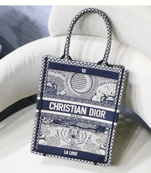 Christian Dior Multicolor Lune Tarot Embroidered Canvas Vertical Book Tote Dark Blue