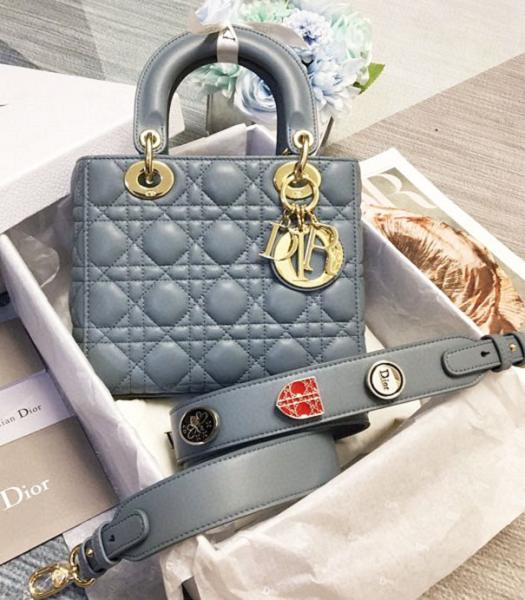 Christian Dior My ABCDior Original Lambskin Golden Metal Decoration Strap 20cm Tote Bag Haze Blue