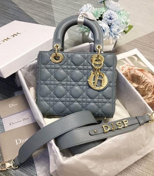 Christian Dior My ABCDior Original Lambskin Golden Metal Letter Strap 20cm Tote Bag Haze Blue