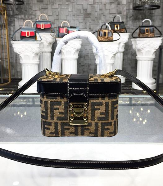 Fendi Coffee Canvas With Black Leather 18cm Mini Box Bag