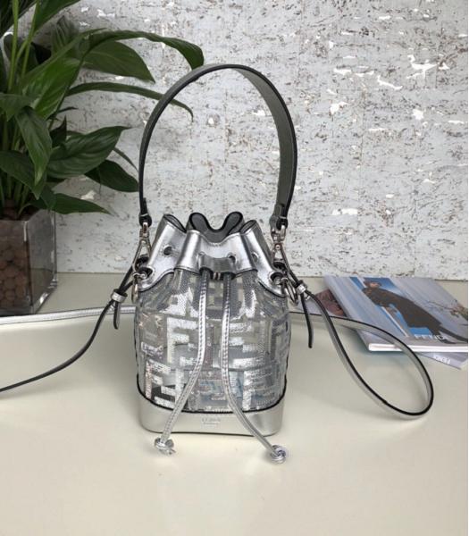 Fendi Mon Tresor Sequins Leather With Silver Original Calfskin 12cm Mini Bucket Bag