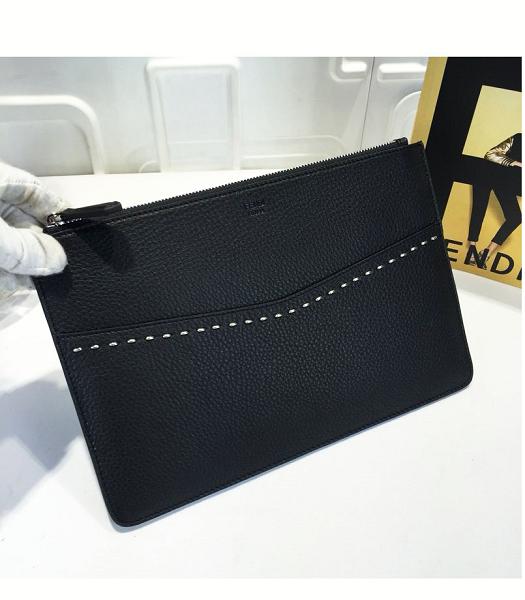 Fendi Black Original Leather Metal Line 29cm Clutch