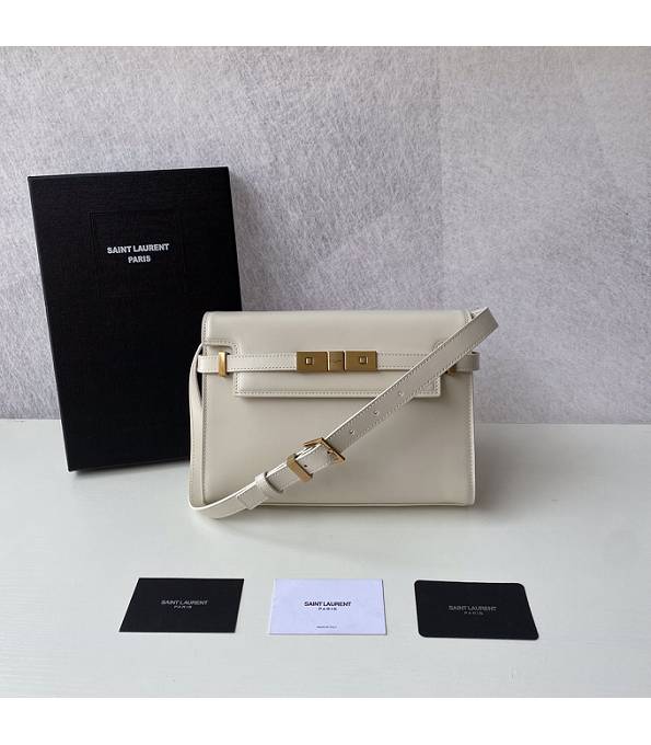 YSL Manhattan White Original Calfskin Leather Small Shoulder Bag