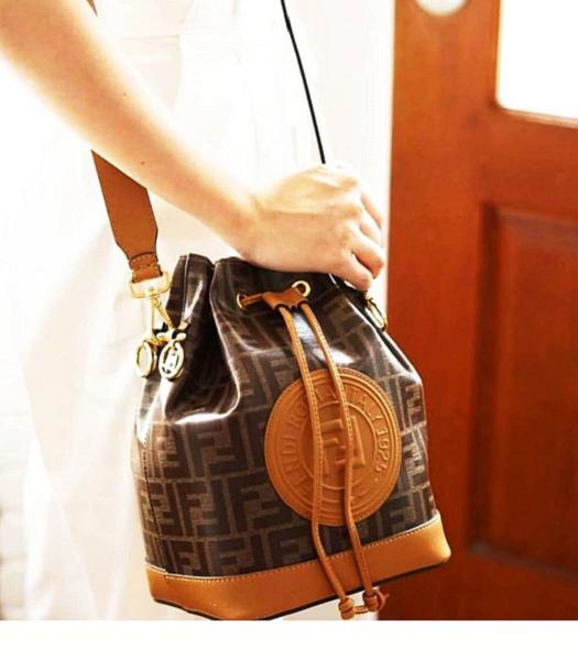 Fendi Mon Tresor FF PVC Brown Original Leather 18cm Medium Bucket Bag