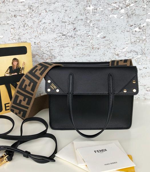 Fendi Flip Black Original Leather 20cm Mini Tote Shoulder Bag