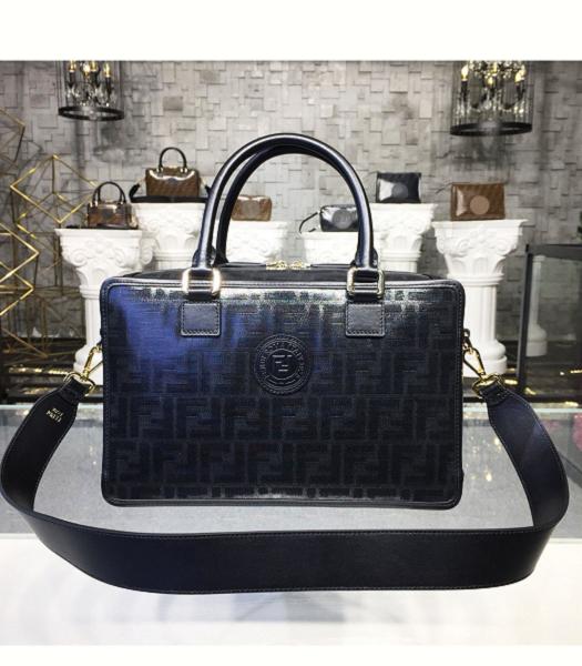 Fendi Boston Black FF PVC With Original Leather 31cm Medium Bag