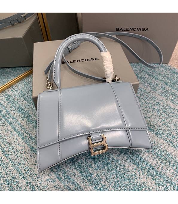 Balenciaga Haze Blue Original Plain Veins Calfskin Silver Metal 23cm Hourglass Bag