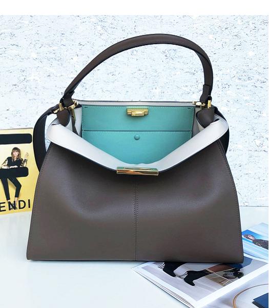 Fendi Peekaboo X-Lite Coffee Original Leather Golden Metal 38cm Tote Bag