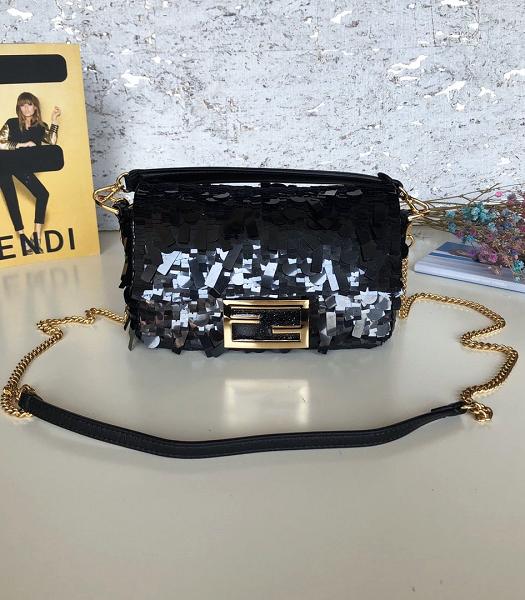 Fendi Baguette Black Sequins Leather 19cm Mini Bag