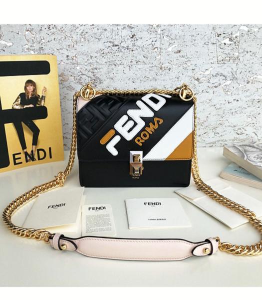 Fendi Kan I F Fila Logo Black/Pink Original Leather 19cm Mini Shoulder Bag