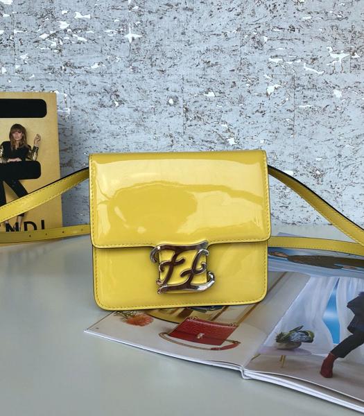 Fendi Karligraphy Yellow Patent Leather Silver Metal 17cm Flap Shoulder Bag