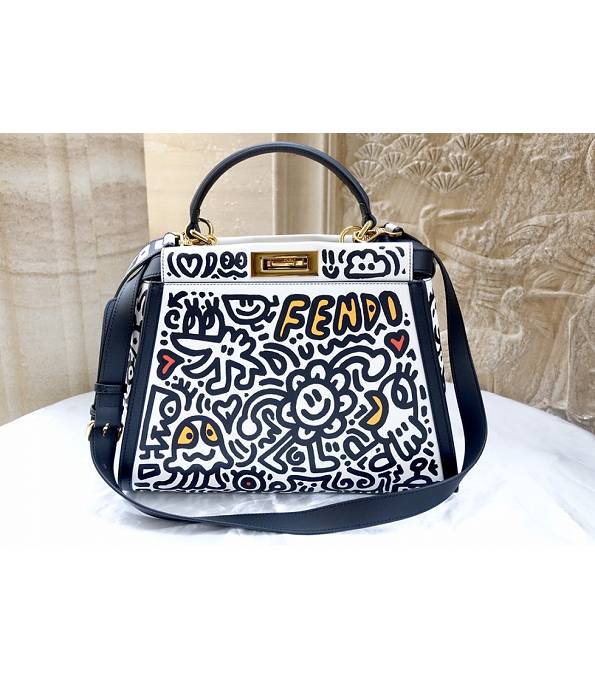 Fendi Graffiti Black Original Leather 33cm Peekaboo ISeeU Bag