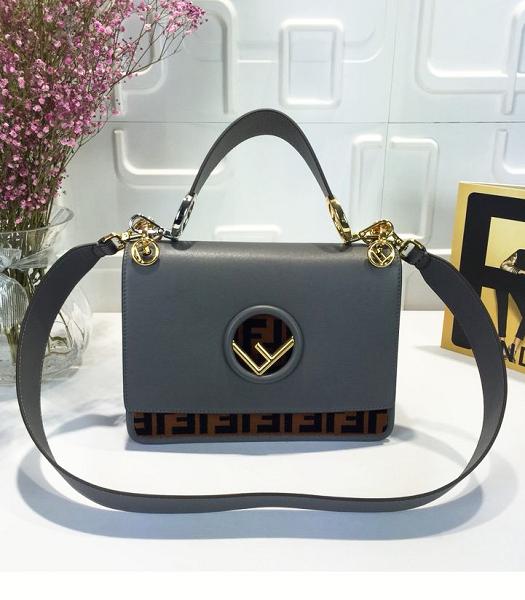 Fendi Kan I F Grey Original Leather 25cm Medium Shoulder Bag