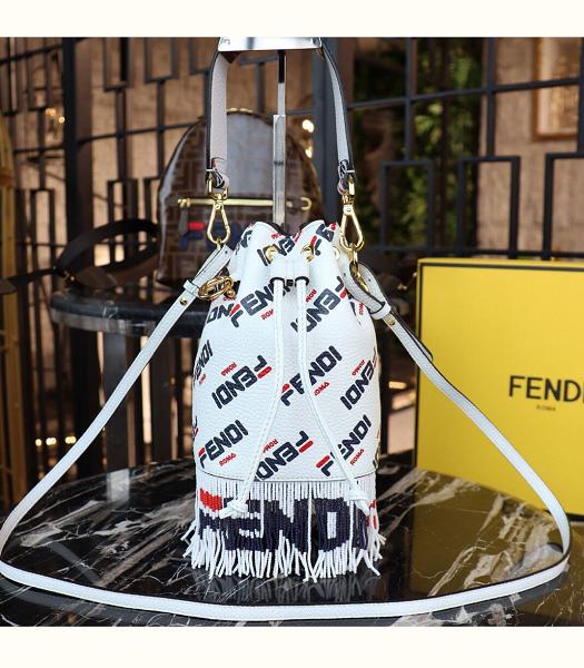 Fendi Mon Tresor Mania Print White Original Leather Tassel 12cm Mini Bucket Bag