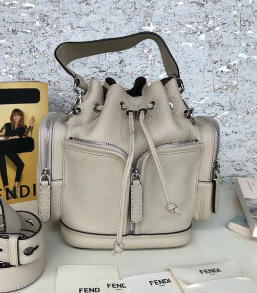 Fendi Mon Tresor Light Grey Original Litchi Leather Bucket Bag