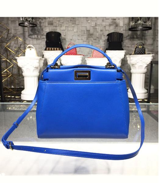 Fendi Peekaboo Blue Original Lambskin Leather Golden Metal 23cm Mini Bag