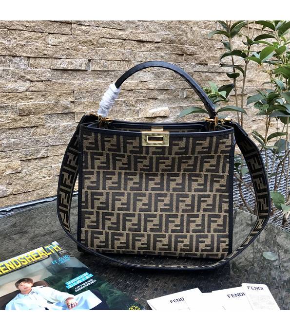 Fendi Brown FF Fabric Iconic With Black Original Leather Peekaboo X-Lite 30cm Small Tote Bag