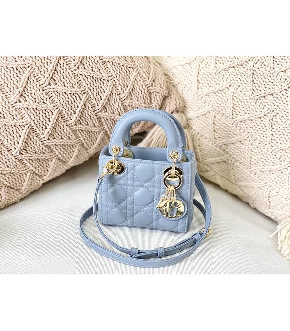 Christian Dior Sky Blue Original Lambskin Leather Golden Metal 12cm Mini Tote Bag