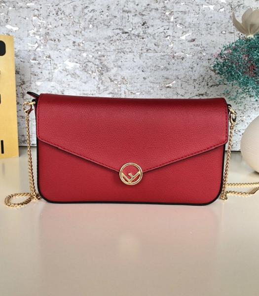 Fendi Red Original Leather Wallet On Chain With Pouches Mini Bag