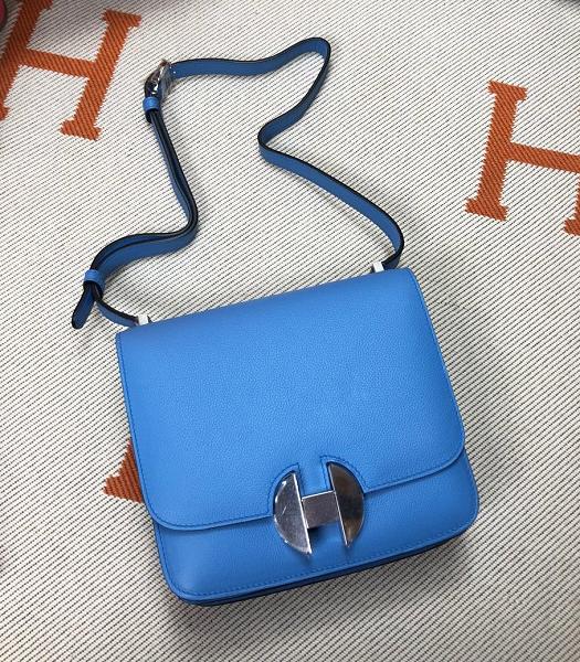 Hermes 2002 20cm Bbag Blue Imported Leather Silver Metal