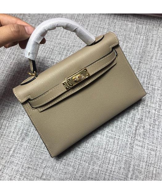 Hermes Kelly 19cm Mini Tote Bag Light Grey Imported Leather Golden Metal