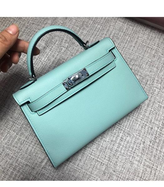 Hermes Kelly 19cm Mini Tote Bag Sky Blue Imported Leather Silver Metal