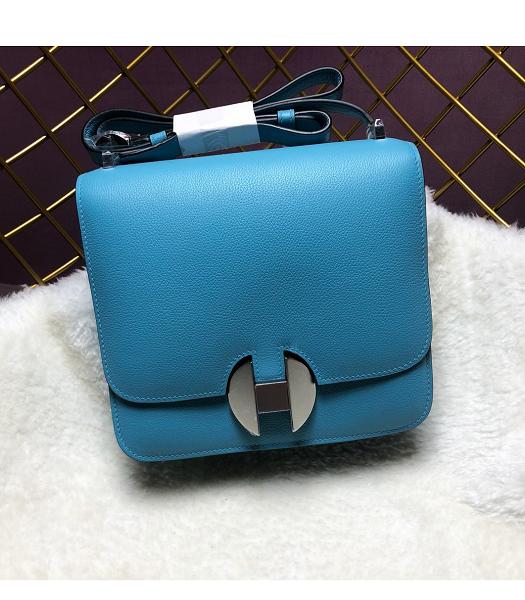 Hermes 2002 26cm Bbag Blue Imported Leather Silver Metal