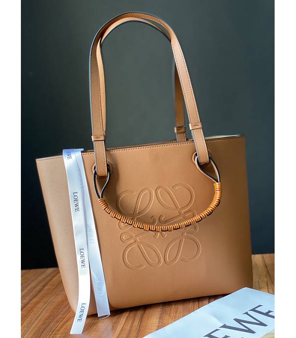 Loewe Caramel Original Plain Veins Calfskin Leather Anagram 29cm Tote Bag