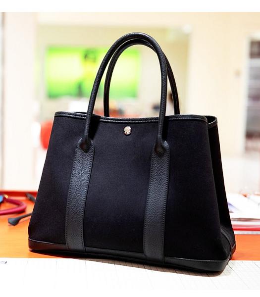 Hermes 32cm Garden Party Tote Bag Black Fabric With Imported Leather