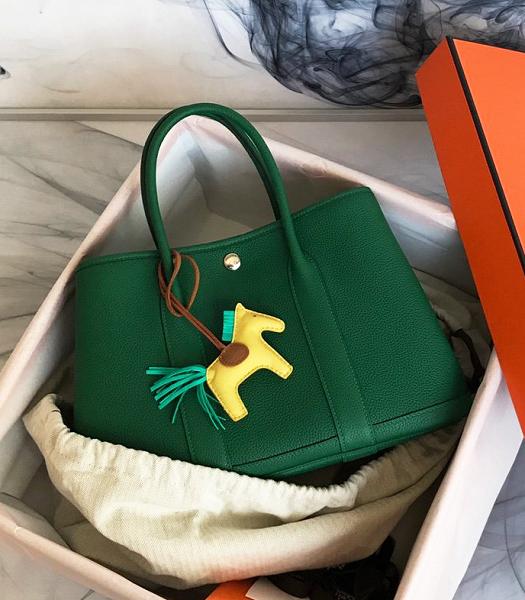 Hermes 32cm Garden Party Tote Bag Dark Green Imported Leather